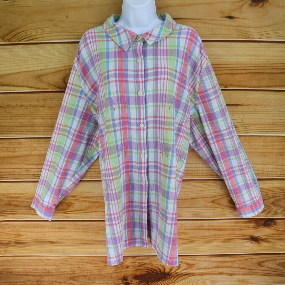 Alfred Dunner Button Up Top‎ Embroidered Butterflies Womens 2X Multicolor Pastel